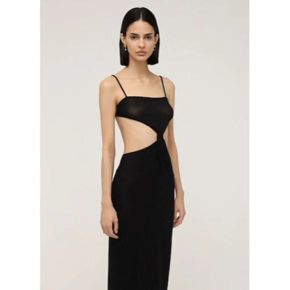 WeWoreWhat Black Knot Front Cutout Midi Dress Large - Picture 1 of 12